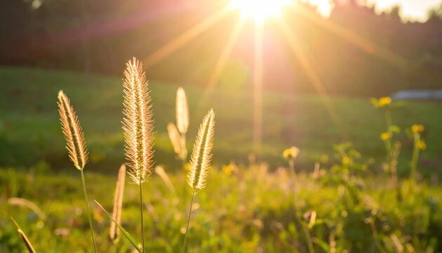 Sunlit Foxtail Grass Glowing in Golden Meadow at Sunset