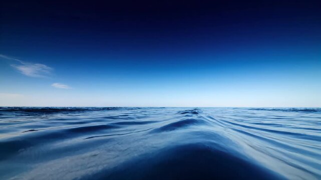 Deep blue ocean surface with gentle waves under a clear sky