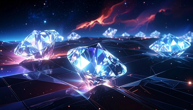 Vibrant diamonds on a futuristic grid background.
