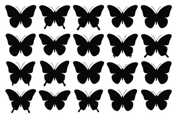 Collection of black butterfly silhouettes on white background silhouette © MDHASAN