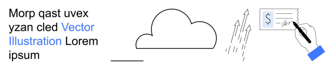 Fototapeta premium Finance, cloud technology, digital payments, data management, growth strategies, digital transformation. A cloud, financial transaction and upward arrows. Finance and cloud technology concept