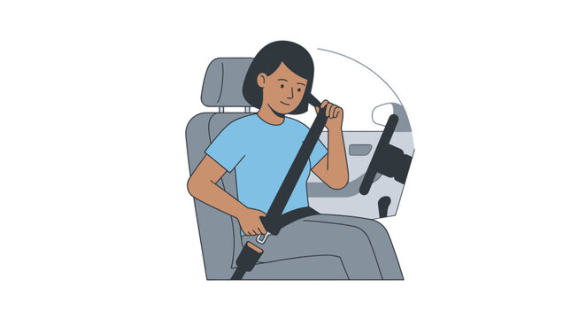 Woman buckling seatbelt in car