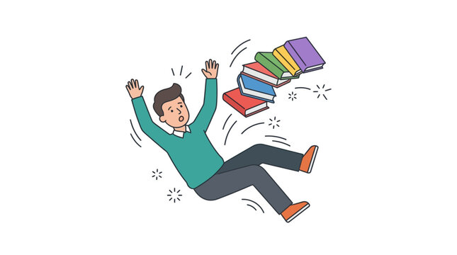 Man falling with stack of books