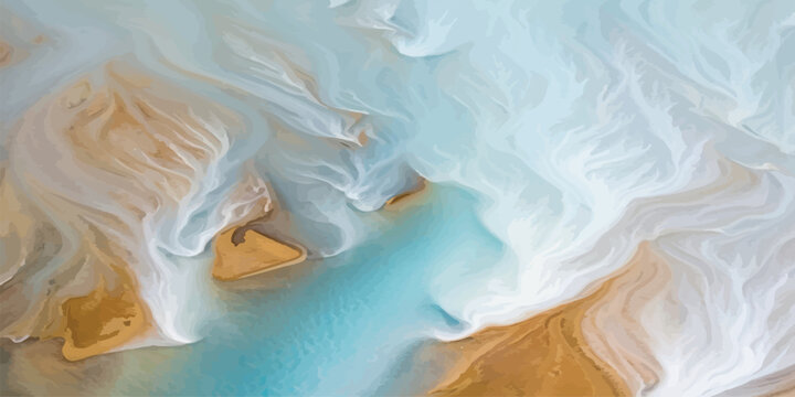 Abstract aerial view of flowing turquoise and gold sediments with abstract background. texture background nature flowing pattern organic pattern aerial photography earth tones.