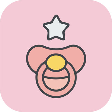 Illustration of baby pacifier with star icon.