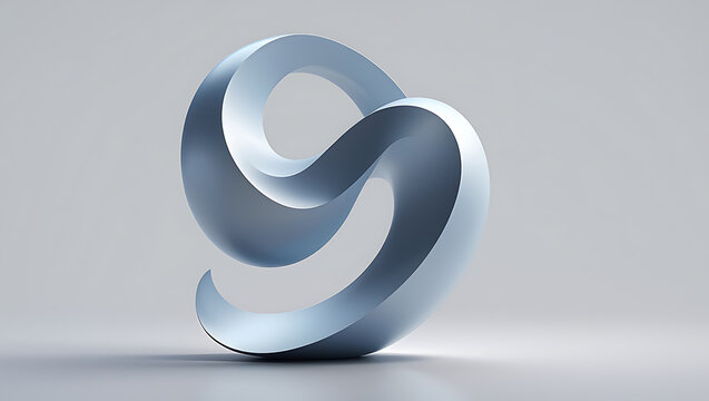 Modern metallic sculpture with intertwined loops on a gray background