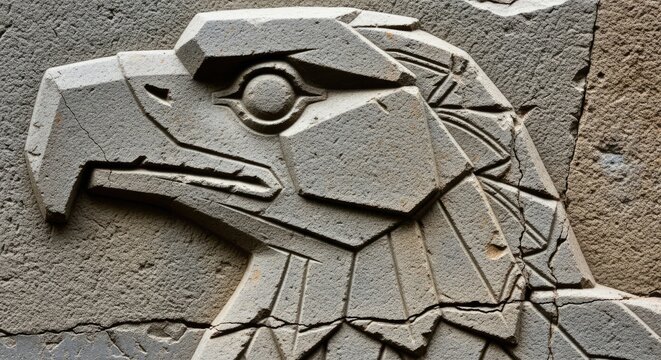 Ancient style stone relief carving of an eagle head.