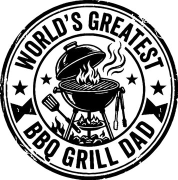 Barbecue grill dad emblem with fire and cooking tools