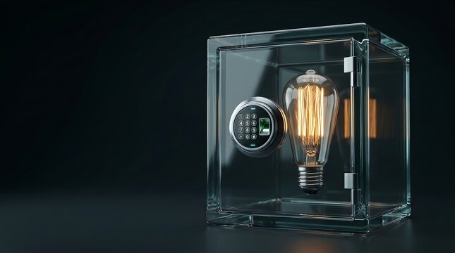 Modern digital safe lock protecting creative concept bulb