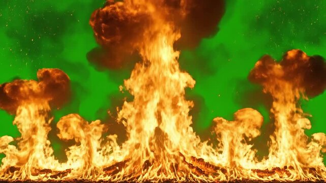 Green Screen Fire Wall with Explosion
