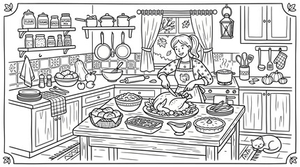 Obraz premium Woman preparing a roasted turkey for a holiday dinner.