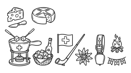 Set of hand drawn Swiss culture and food doodle icons. © Naila
