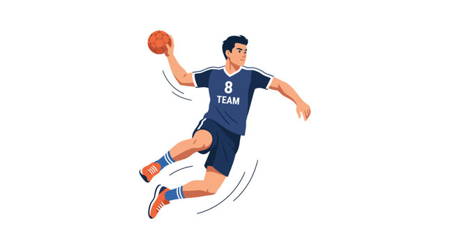 Professional handball player jumping for a powerful throw