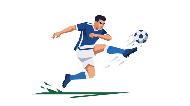 Skilled soccer player kicking ball with high power