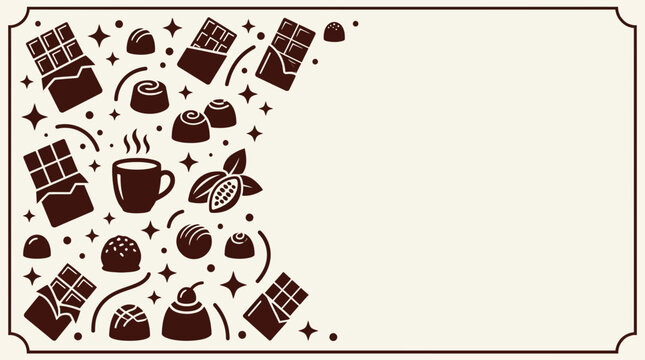Decorative chocolate themed border design with various confectionary icons.
