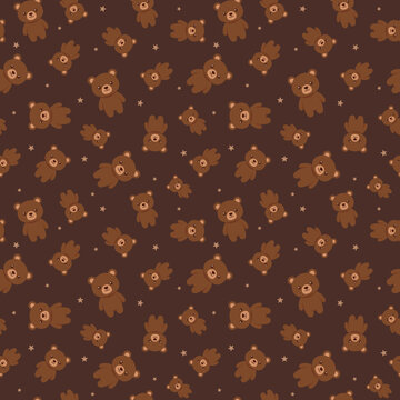 Monochrome brown teddy bear seamless pattern, minimalist nursery wall art, modern kids textile background