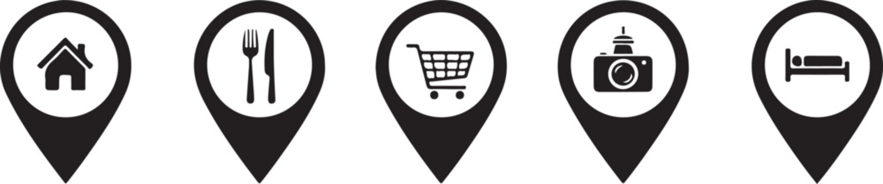 Set of location icons for various services and amenities on white background