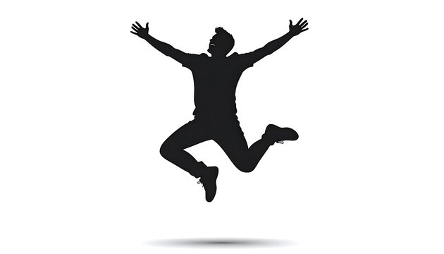Silhouette of a man jumping happily.