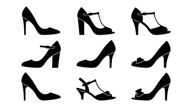 Collection of elegant high heel shoe silhouettes for fashion and style