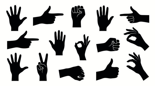 Collection of Silhouetted Hands Gesturing Various Poses and Signals