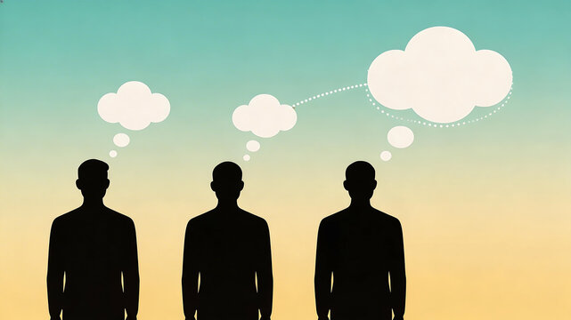 Three silhouettes with thought clouds perfect for eye-catching banners and modern web design