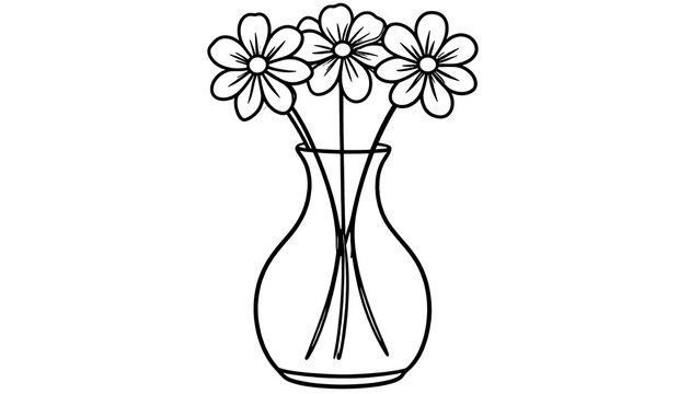 Simple line drawing of flowers vase.