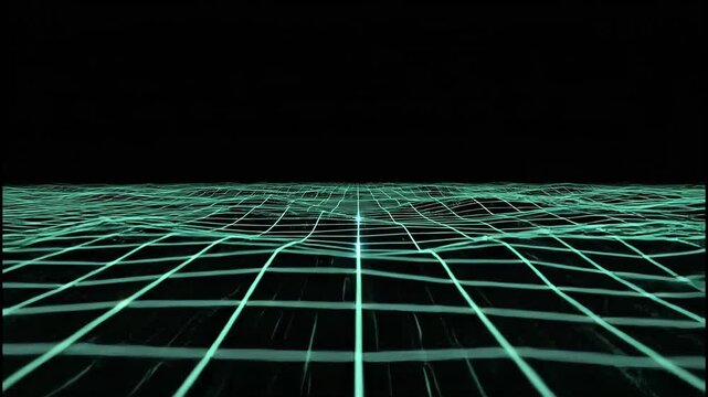 Abstract 3D grid surface with glowing lines against black background