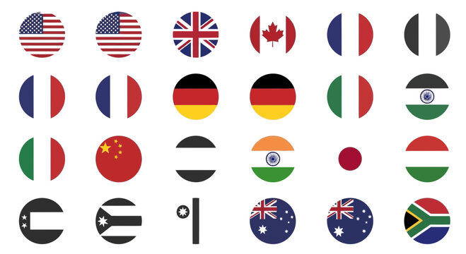 Collection of International Country Flags in Circular Icons