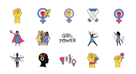 Fototapeta premium Girl Power Icon Collection: Empowerment, Feminism, Strength, Solidarity