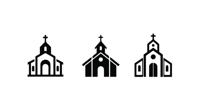 Minimalist church silhouettes with crosses border
