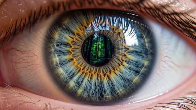 Macro eye reflection forest landscape