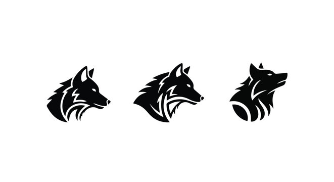 Stylized wolf heads border design on white background