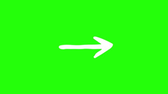 Animation of hand drawn direction icon, hand drawn right direction icon on green background