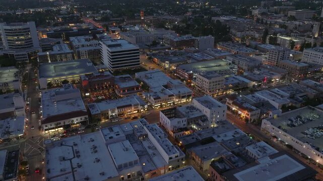 Night Downtown Pasadena California Drone Aerial View
