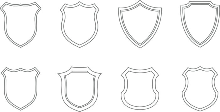 Collection of 12 shield emblems and badge shapes with hand drawn illustration collection heraldry security protection template decoration isolated artistic creativity photoshop abstract