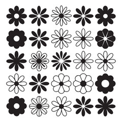 Obraz premium Set of various black and white flower icons featuring different petal shapes and styles for decorative design projects