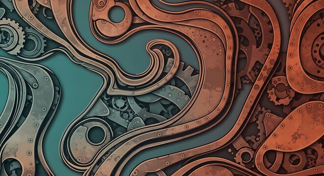 Abstract swirling marble texture with teal and brown organic patterns in artistic close-up composition