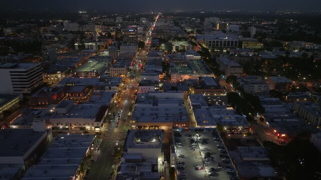 Night Downtown Pasadena California Drone Aerial View