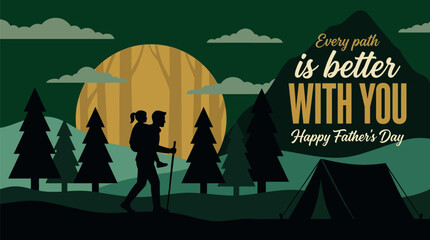Naklejka premium Father and Child Hiking Together in Forest Wilderness for Father's Day Greeting Cards, Outdoor Family Lifestyle Campaigns, and Adventure Brand Promotions