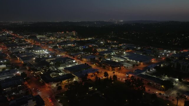 Night Downtown Pasadena California Drone Aerial View