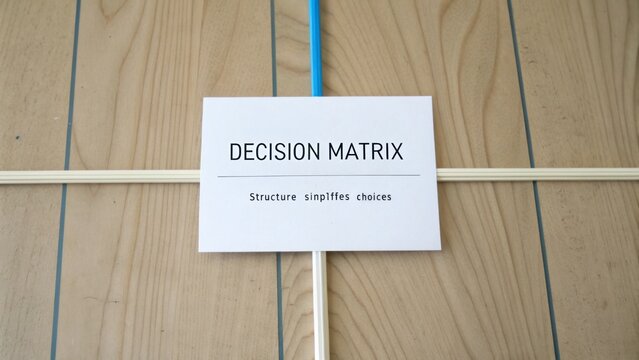 Decision Matrix Concept with Structured Layout for Easy Choice Making on Wooden Table Surface