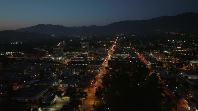 Night Downtown Pasadena California Drone Aerial View