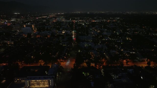 Night Downtown Pasadena California Drone Aerial View