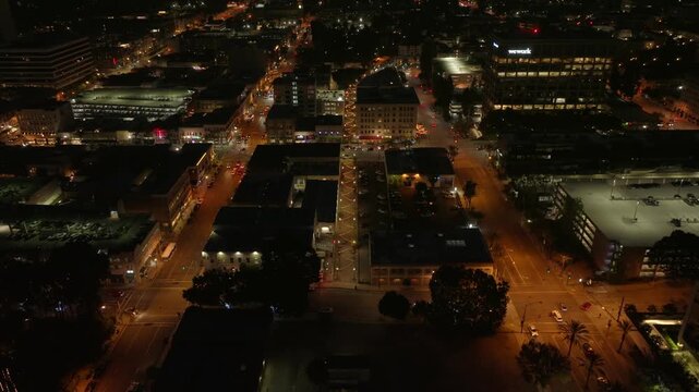 Night Downtown Pasadena California Drone Aerial View