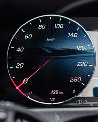 Fototapeta premium Close Up Car Speedometer Dashboard in Motion.
