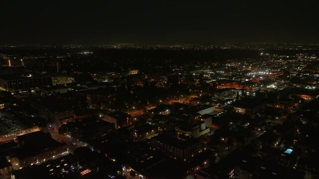 Night Downtown Pasadena California Drone Aerial View