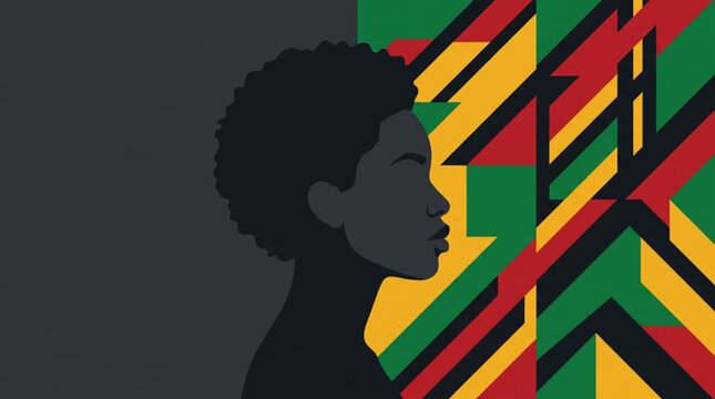 Juneteenth Freedom Day a person with natural afro hair, framed by a vibrant geometric pattern representing rich African heritage and cultural identity