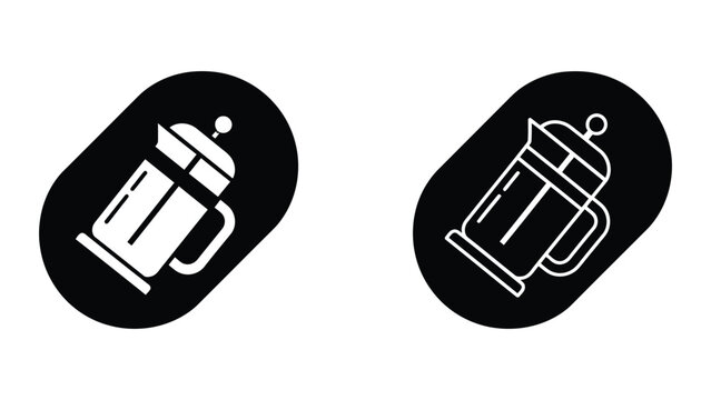 French press coffee maker icon in black background