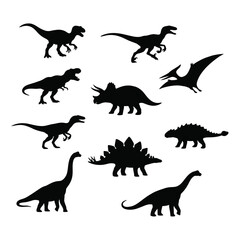 Dinosaur Silhouette Vector Set - Prehistoric Animal Icons © NishatJahan