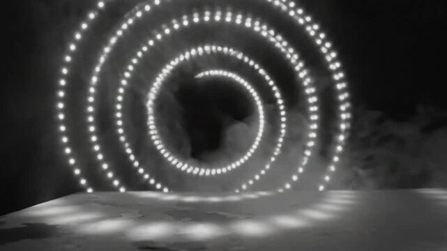 Mesmerizing black and white illuminated spiral of light creating an ethereal atmospheric scene